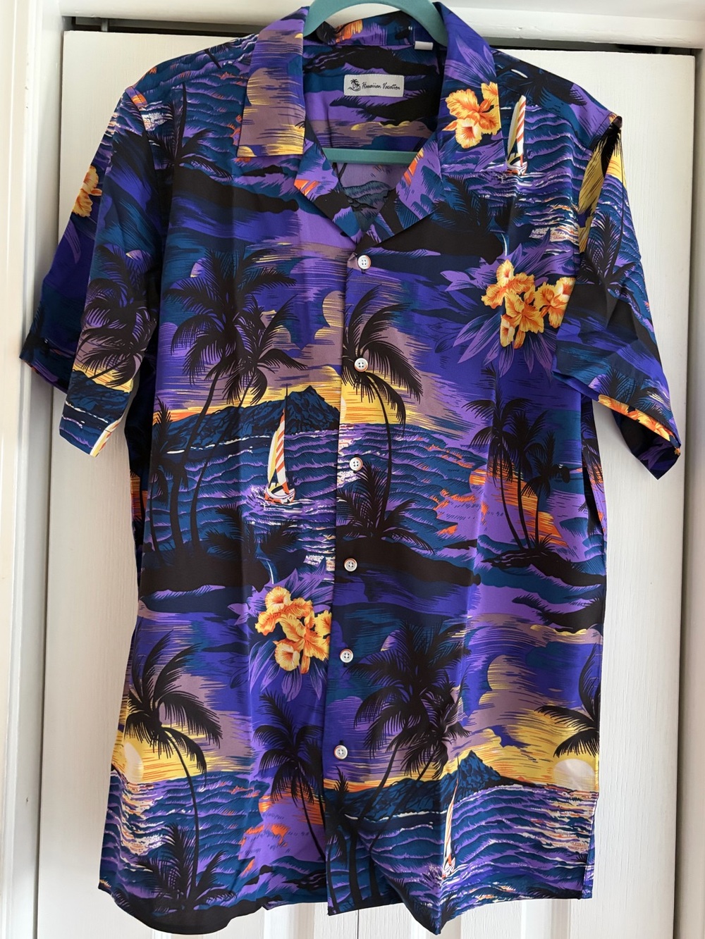 Island Sunset Men's Hawaiian Shirt - Purple & Black Floral Print